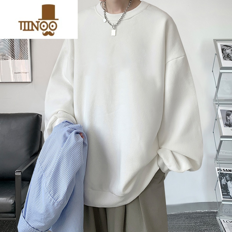 YANXU美式圆领长袖卫衣打底衫男装ins休闲潮流白色短袖t恤男学生上衣服高清大图