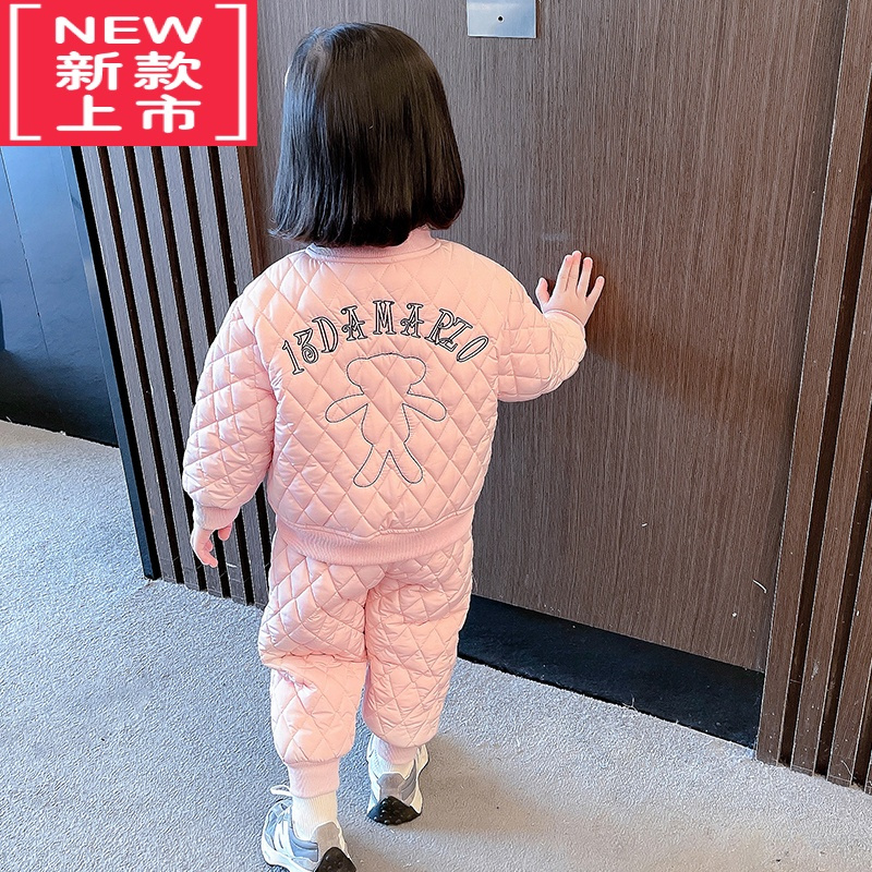 可莉允宝宝棉衣套装女加厚2022新款冬季洋气儿童棉服棉裤两件套女童冬装