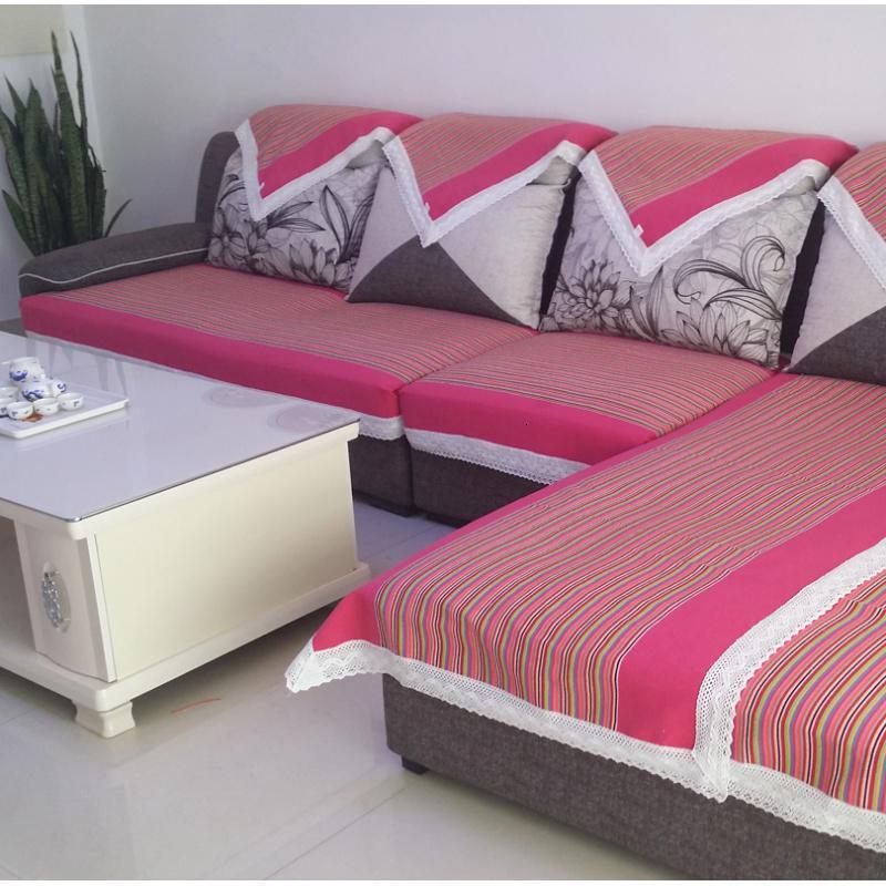 家柏饰(CORATED)四季通用老粗布沙发垫加厚沙发巾现代简约防滑靠背巾定制 4号色-经典玫红 110*110cm