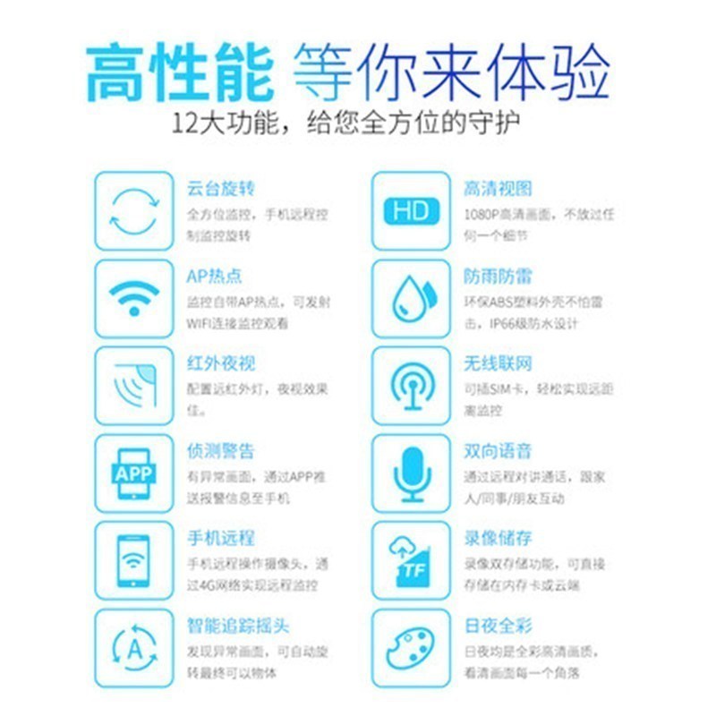 送128G内存卡 室外360度 无线监控器摄像头户外远程连手机夜视高清wifi家用防水