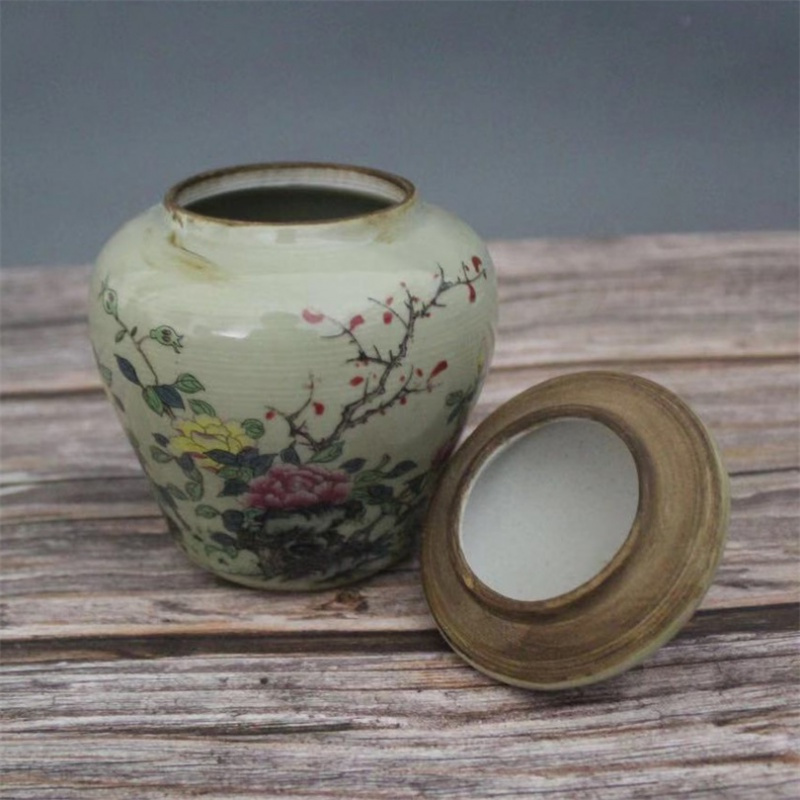 美帮汇清同治粉彩富贵牡丹平安图花鸟将罐茶叶罐家居装饰展柜摆件做旧高清大图