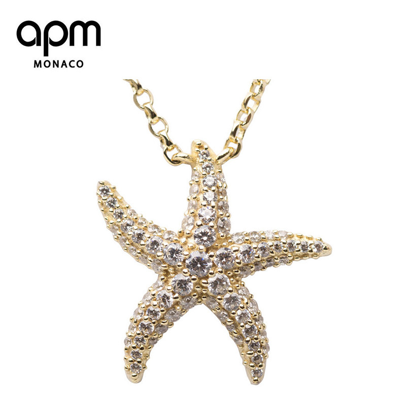 APM MONACO 女士海星明星款金黄色纯银镶晶钻海星项链 AC3178OXY