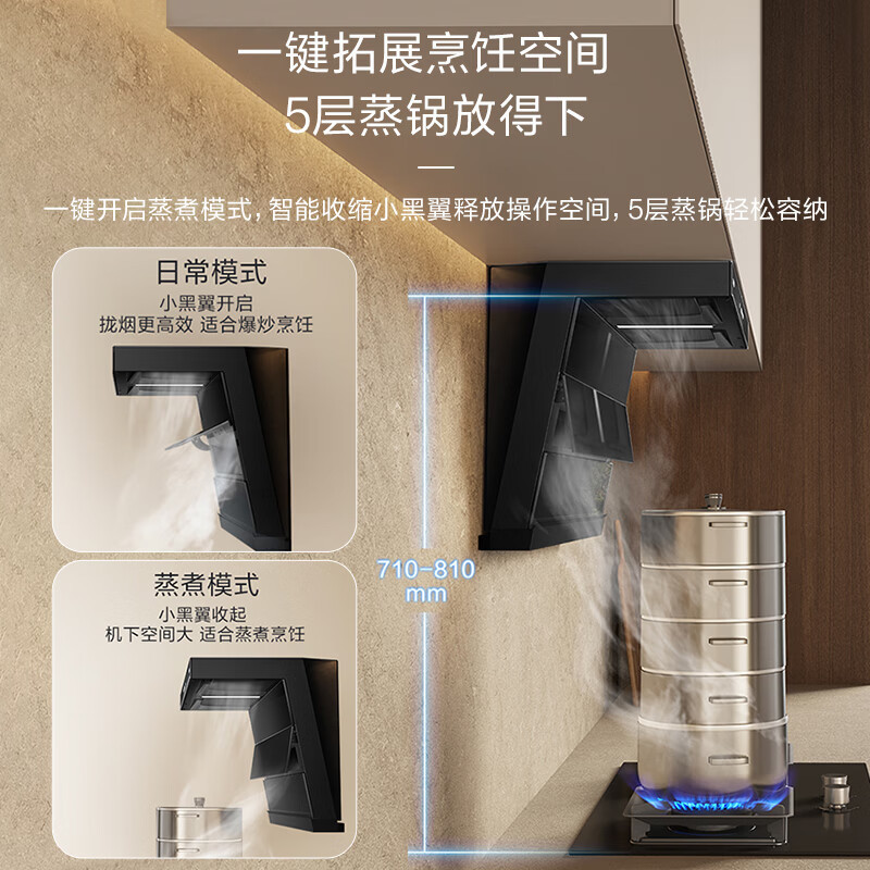 老板[第五代小黑翼D1H]30风量大吸力免费安装 抽排吸油烟机燃气灶套装家用低音一级能效 D1H顶配单烟机高清大图