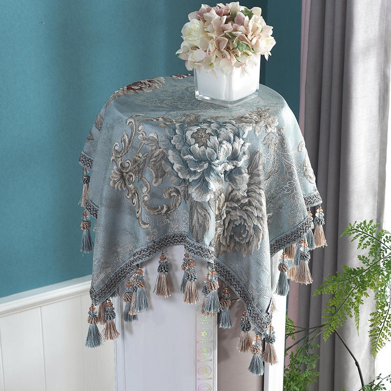 欧式圆形空调罩盖布盖巾立式柜机盖罩中式防尘罩柜式方形通用 巧颜蓝色空调罩 90*90(尺寸基本通用含吊穗尺寸在内)