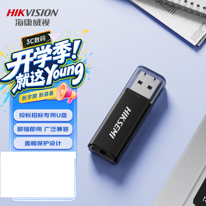 海康威视(HIKVISION)4GB USB2.0U盘X201P黑色 电脑车载通用优盘