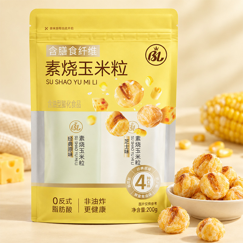BL玉米脆片奶油味200克袋装酥脆可口健康零食休闲食品高清大图