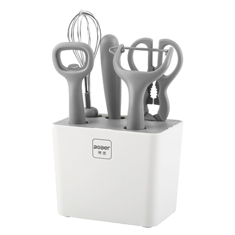 博堡(BOBER) 厨宝工具六件套BDY-CB618B(水果刀+打蛋器+削皮器+ 厨房剪+开瓶器+刀座)高清大图