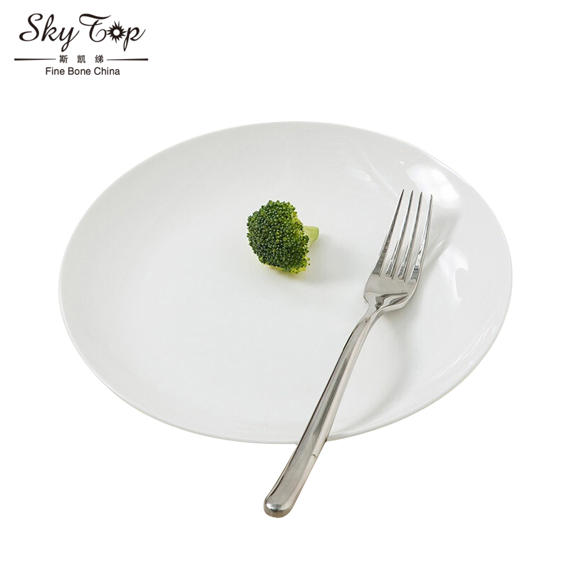 斯凯绨(Sky Top) 陶瓷盘子骨瓷餐具菜盘纯白8英寸月光盘6件套装