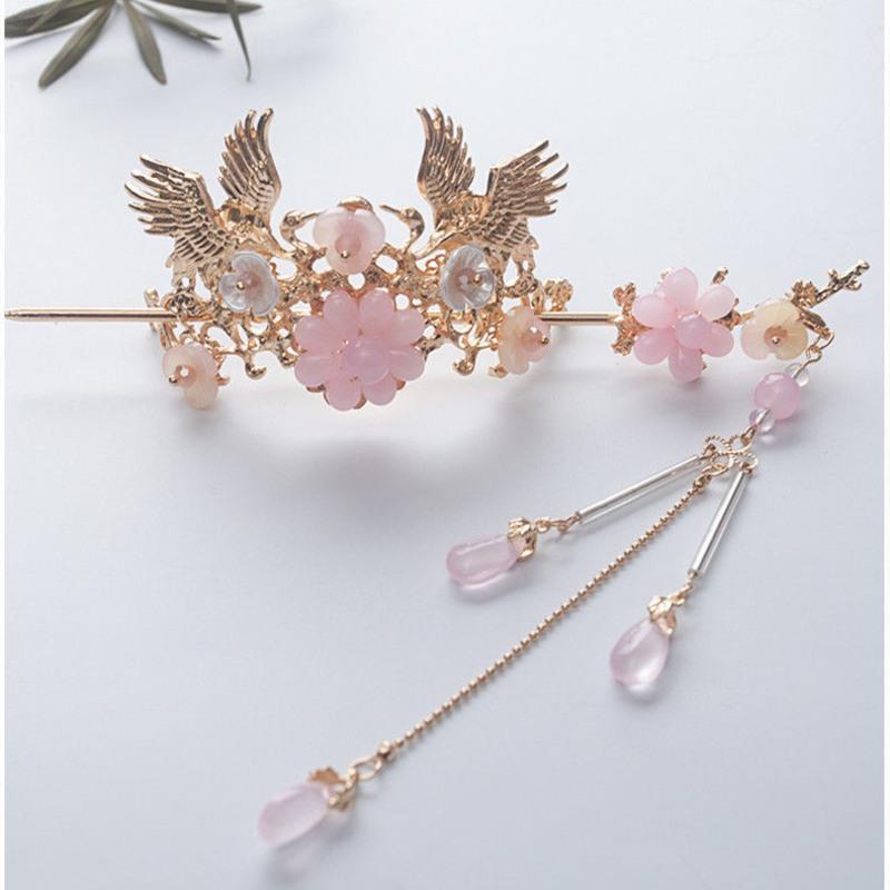 儿童汉服头饰簪子古风公主流苏发冠女童古装超仙步摇凤冠古风发簪发簪