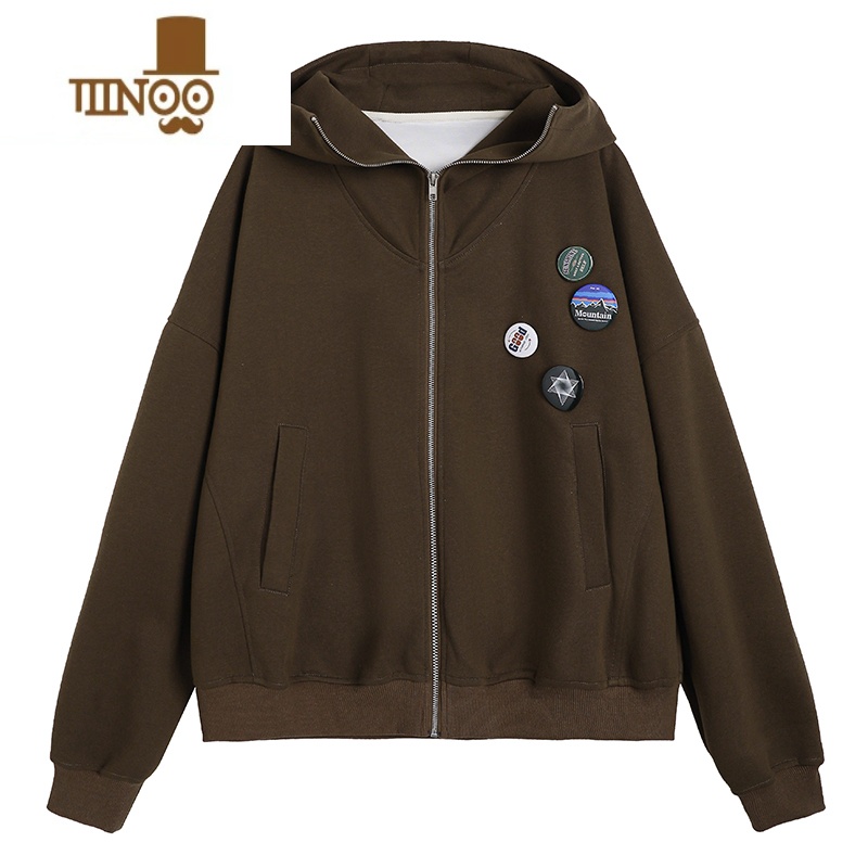 YANXUMOISHE TIDE美式街头拉链连帽开衫卫衣男女宽松百搭休闲灰色外套高清大图