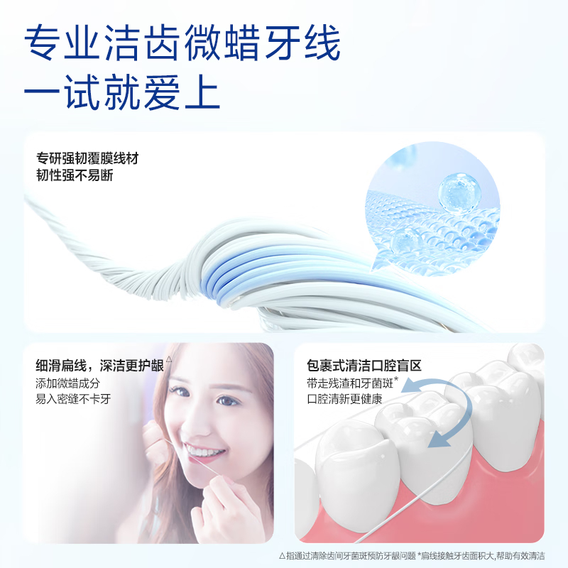 佳洁士欧乐B专业洁齿微蜡牙线 超细便携 50m*4盒装超细扁牙线细滑线 清洁齿缝高清大图