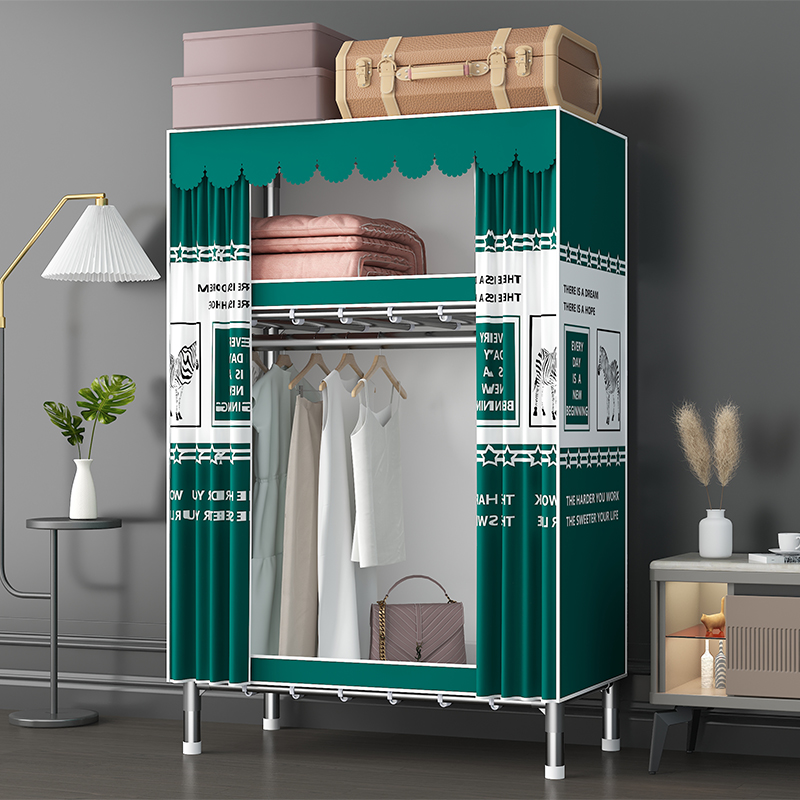 家时光铁接头简易布衣柜全钢架结构牛津布拉链款防尘式钢管加粗加固加厚高清大图