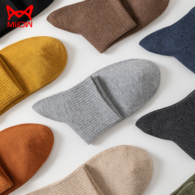 猫人袜子男士春秋中筒袜纯棉运动休闲吸汗防臭透气商务袜【5双装】 黑色+焦糖+姜黄+咖色+卡其 均码【38-43码】