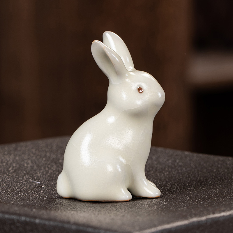 豪峰白汝窑巧兔茶宠汝窑茶宠茶艺功夫茶具配件CC00289