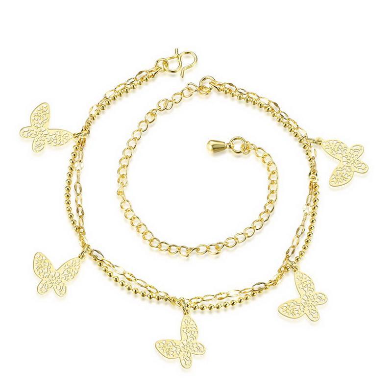 A060-A Women 18K yellow gold anklet jewelry 镀黄金色女脚链潮