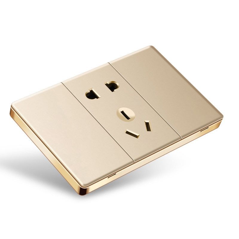 皮阿诺大间距118型墙壁开关插座面板暗装五孔电源插座开关插座金色一