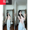 YIBUSHENG正肩粉色短袖t恤女设计感修身显瘦短款收腰季紧身上衣2024新紧