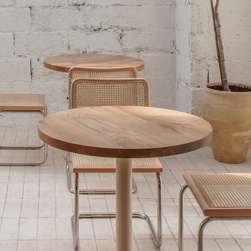 汐岩北欧风现代简约实木小圆桌子奶茶甜品店咖啡桌餐桌椅组合高清大图