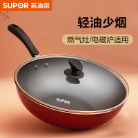 苏泊尔(SUPOR)不粘锅炒锅平底炒菜锅家用轻便不沾锅少油烟电磁炉燃气灶通用 EC34SP04[送木铲]- 34cm