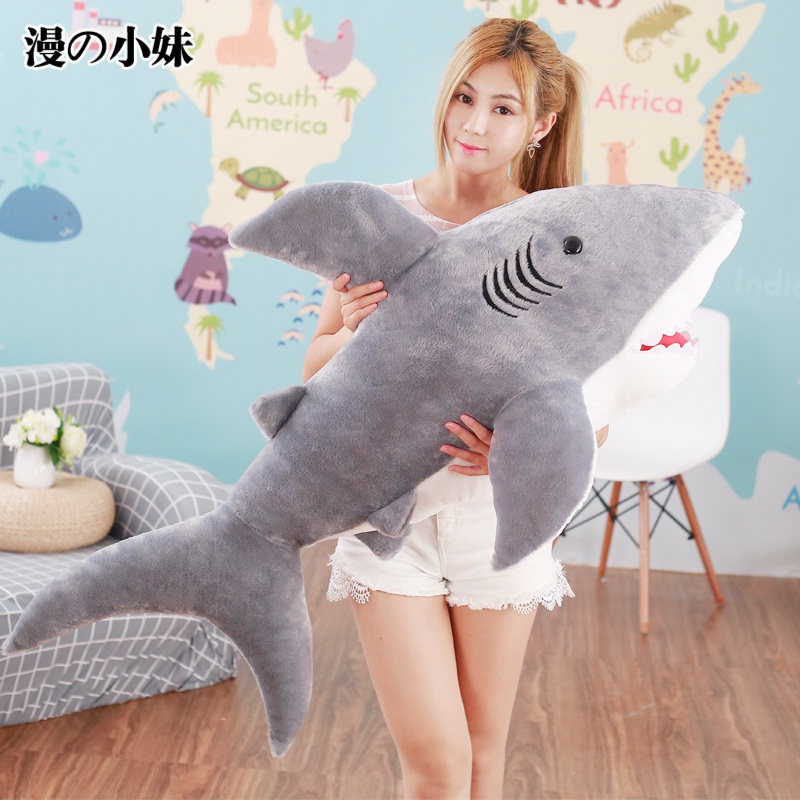 宜家毛绒玩具鲨鱼抱枕毛绒公仔大白鲨鱼抱枕玩偶睡觉布娃娃女生_30 1