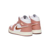 Air Jordan 1 Mid SE 高级皮革橡胶外底轻质气垫粉白色时尚篮球鞋