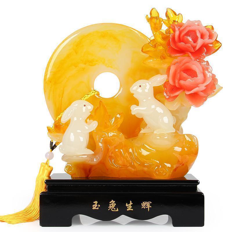 玉兔摆件简约现代平安扣小兔子风水家居客厅装饰摆设_492_949