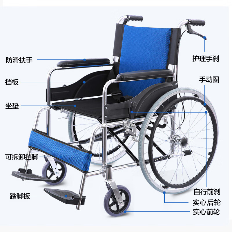 可孚轮椅折叠洗澡轻便老人专用手推车小型瘫痪手动超轻老年人残疾代步