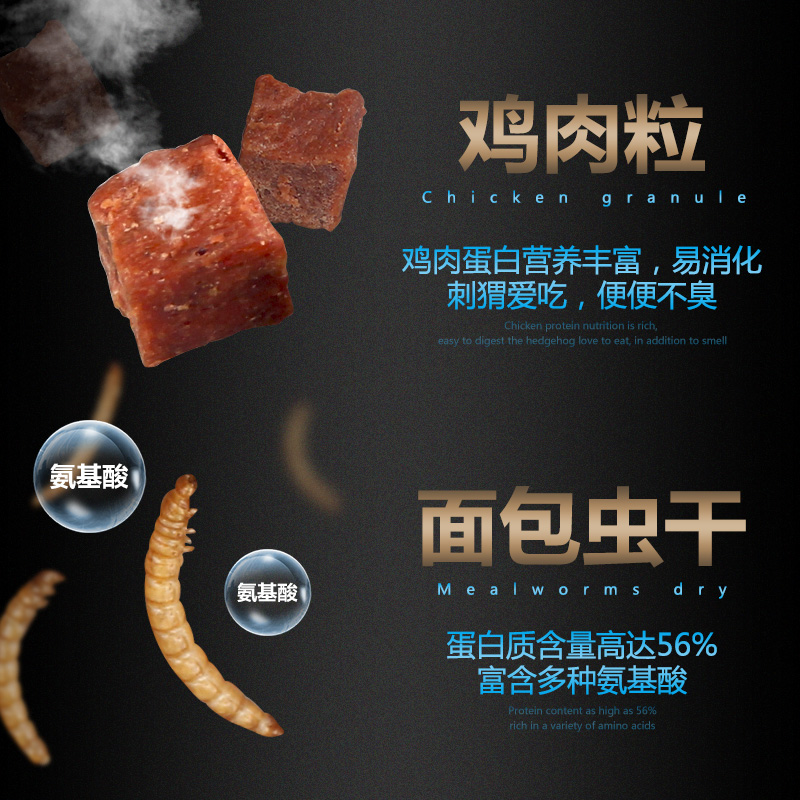 豪华非洲迷你小刺猬粮食含面包虫干肉粒零食主粮饲料食物高清大图