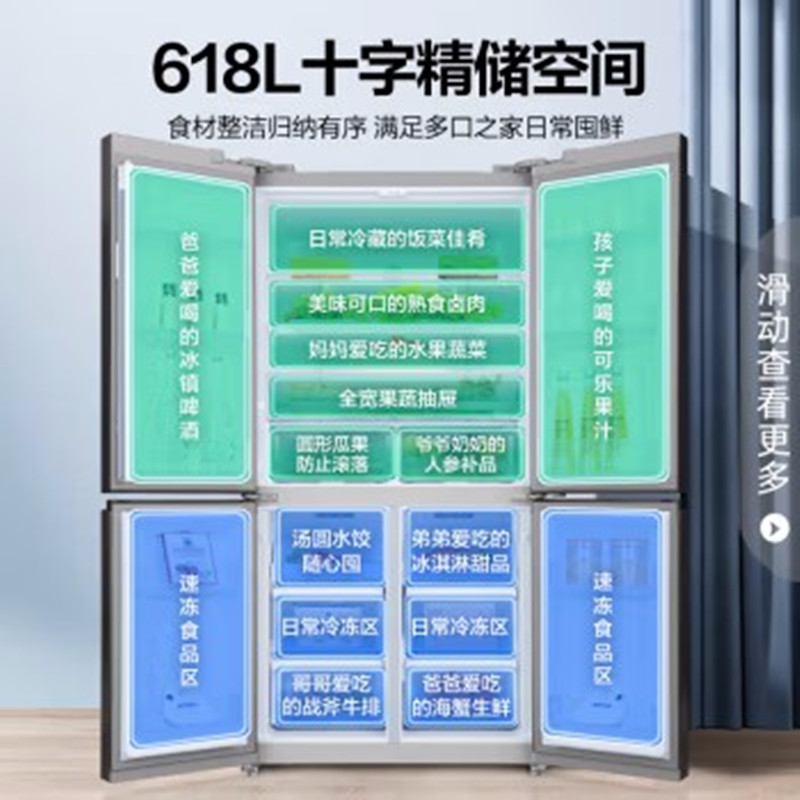 容声(Ronshen)BCD-618WD17FP净味干湿 618升变频一级能效冰箱十字对开门四开门风冷大容量高清大图
