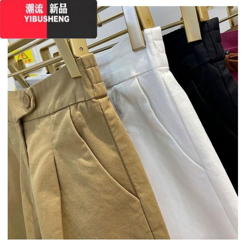 YIBUSHENG季薄款休闲短裤女胖妹妹显瘦梨型身材宽松阔腿五分裤棉麻高清大图