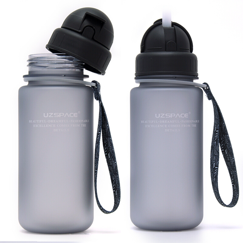 UZSPACE/优之Tritan塑料材质水杯吸管夏季便携大容量随手杯学生运动健身杯子创意潮流水壶-400ML-灰黑色