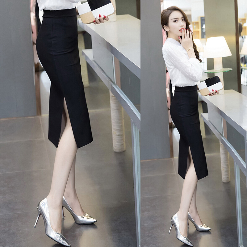 通勤包裙长裙工作裙子黑色侧开叉半身裙职业中长款端庄大气女装