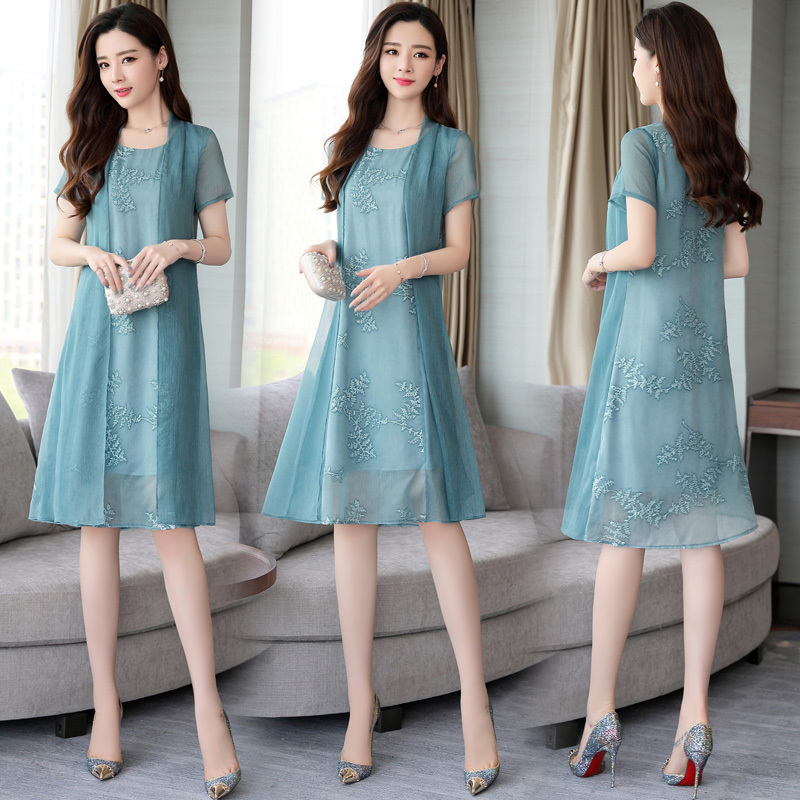 女士夏款新品女装雪纺连衣裙中长款矮个子显瘦假两件裙子女潮