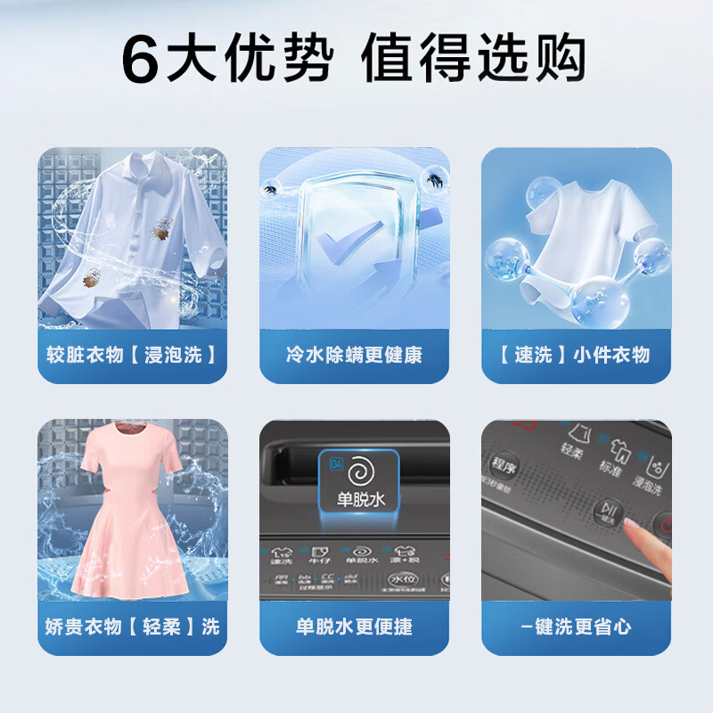 海尔(haier)波轮洗衣机小型全自动家用 7公斤容量 浸泡洗 智能称重 宿舍出租房 XQB70-M1269G高清大图