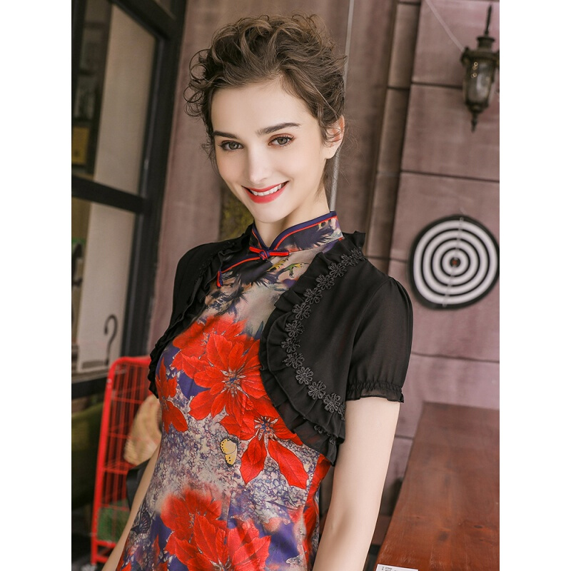 小披肩夏百搭短款夏天女士短袖披肩外套薄款开衫雪纺裙子外搭坎肩