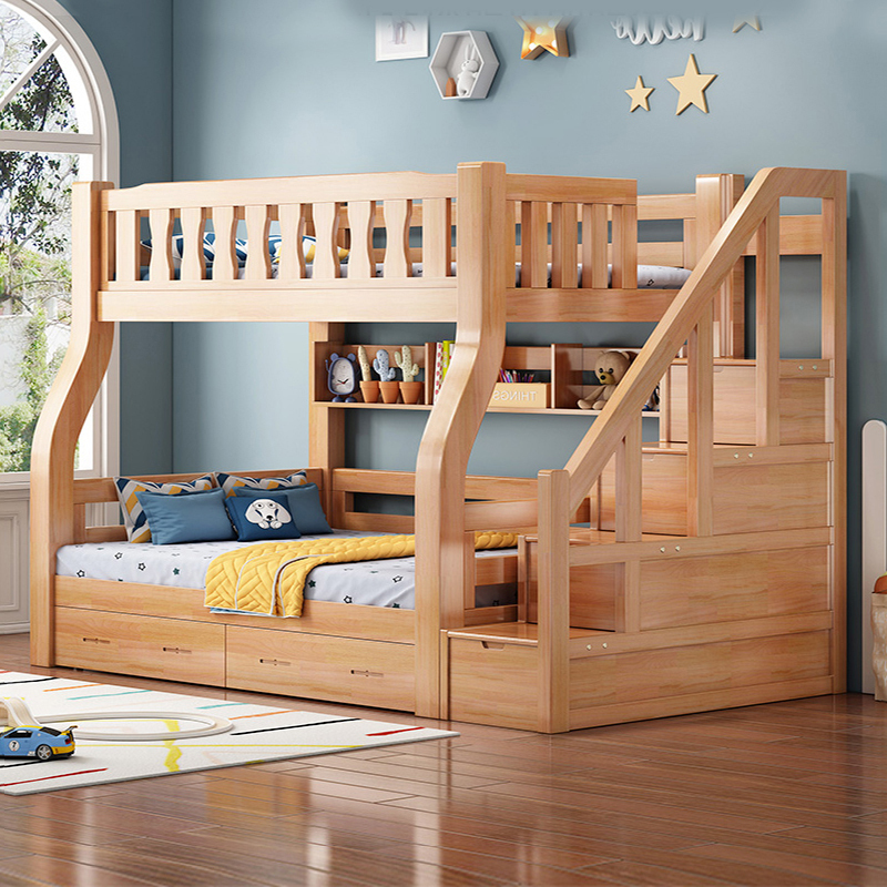 兰秀家居全实木上下床儿童床高低床上下铺木床成年美式子母床橡胶木