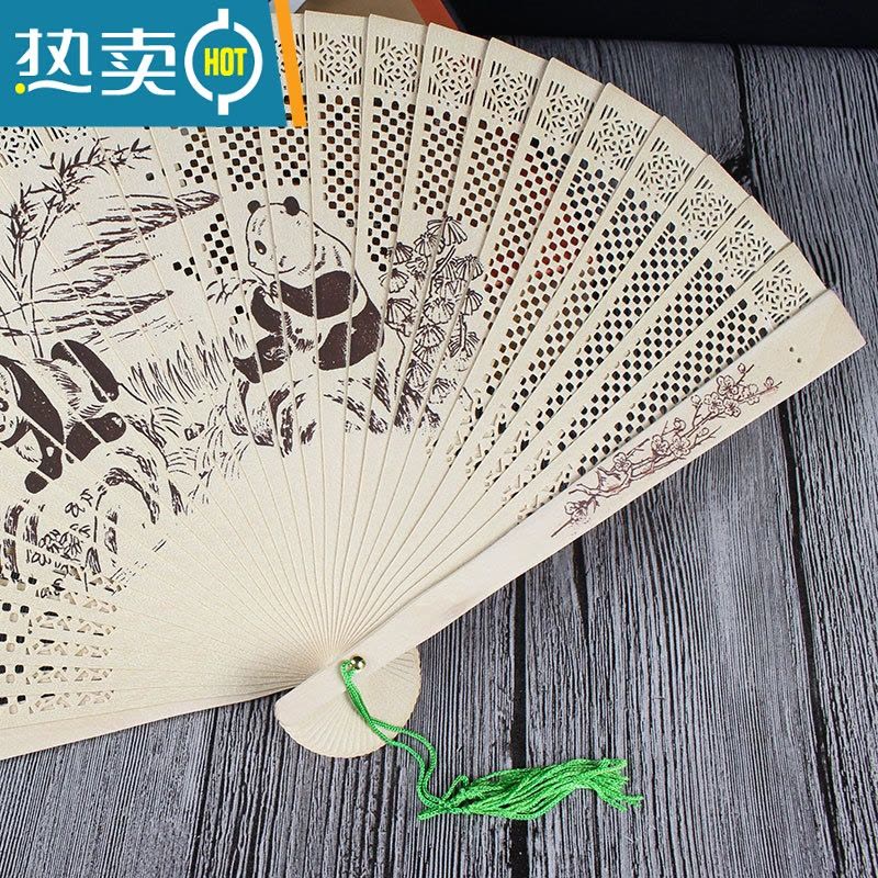 XIANCAI檀香味礼品中国风带香味香木折叠扇子古风折扇男女士式镂空扇子夏 万里长城(7寸)(不参加买二送一)图片