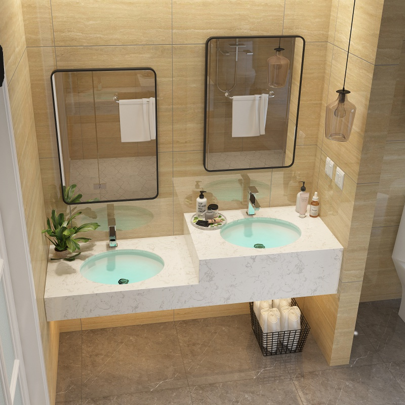 简约防水浴室柜组合双盆ciaa大理石洗手台面盆池定制公共卫生间洗漱台