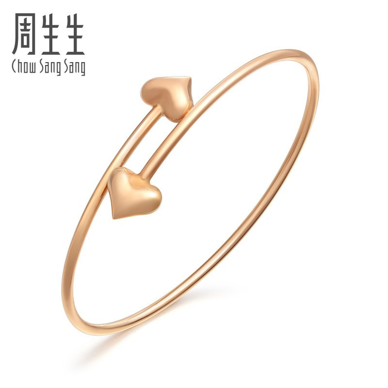 周生生(CHOW SANG SANG)18K红色黄金WristPlay腕玩心形手镯女款89984K 定价