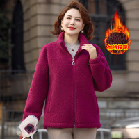 加绒加厚洋气妈妈装外套冬装40-60岁中老年女装颗粒绒上衣女 4XL(建议140-155斤） 玫红色棉衣