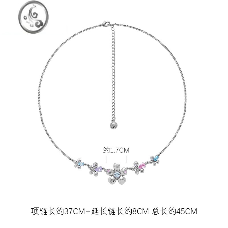 JiMi彩色小花朵串珠项链女ins风小众设计可爱网红锁骨链设计新款潮女 银色项链-NK327537