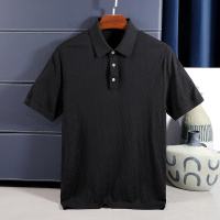 桑蚕丝男翻领冰丝棉短袖t恤2023夏季商务休闲男装针织半袖polo衫 180/XL 碳金黑