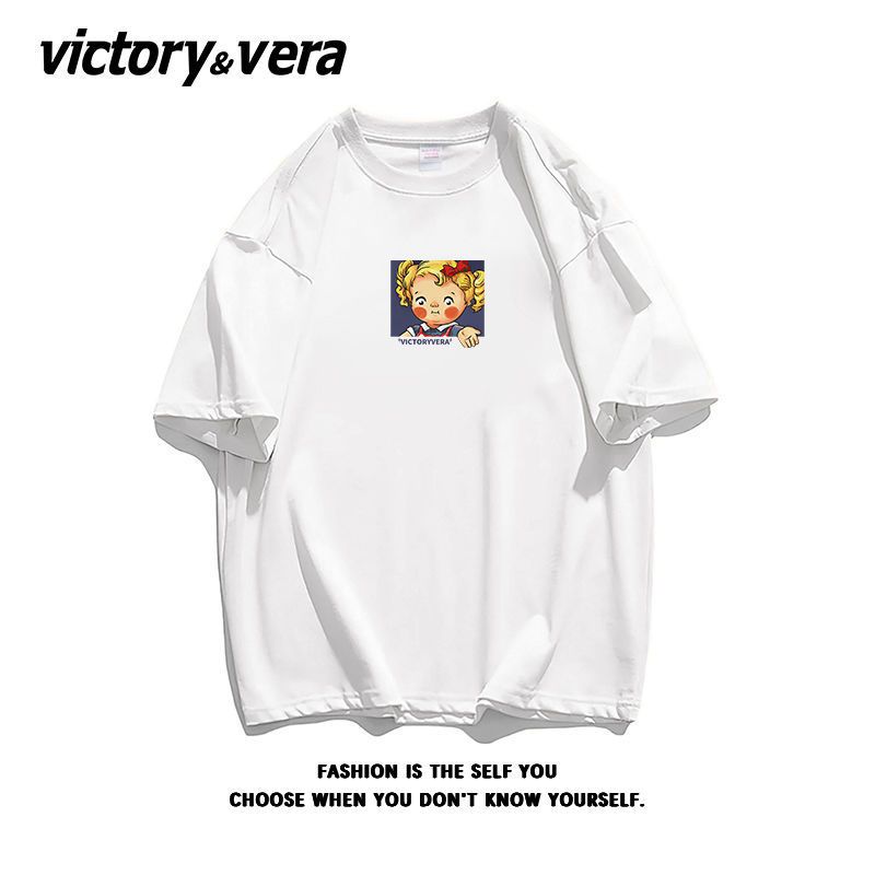 VICTORYVERA可爱风印花短袖T恤女2022夏季ins超火纯棉宽松上衣服
