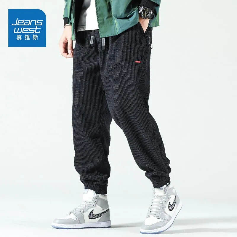 真维斯灯芯绒裤子男冬季加绒加厚宽松百搭潮流休闲运动工装裤束脚