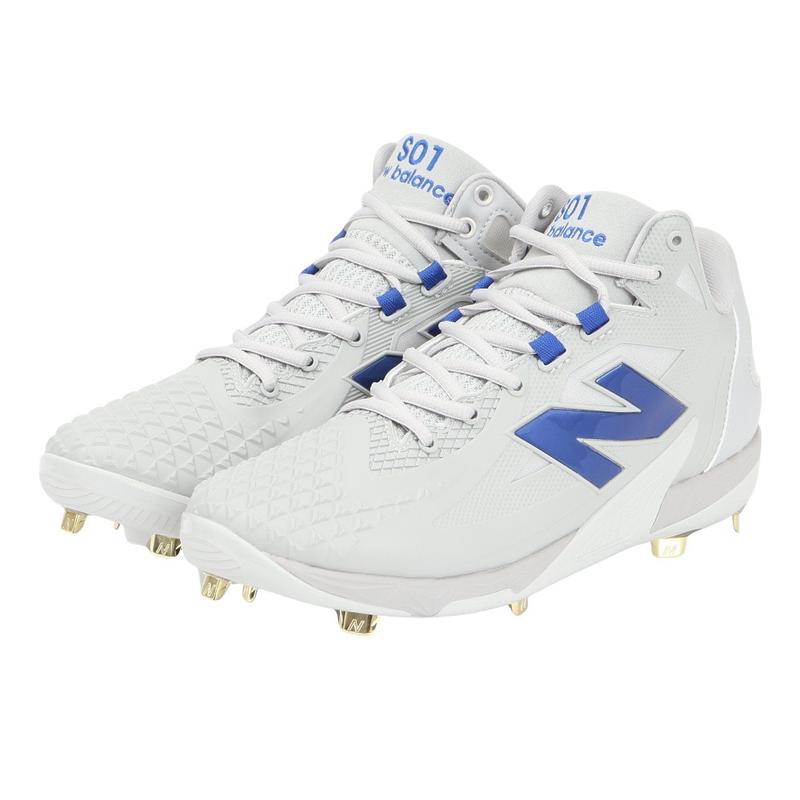 新百伦(New Balance)男子棒球鞋轻量透气防滑耐磨专业训练钉鞋高 Gray_×_Blue 44
