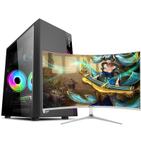 铭能 i7级六核E5 2620/游戏独显/8G内存/128G固态+500G机械盘 台式机 DIY组装机 台式电脑 家用办商务学生网课炒股组装电脑娱乐LOL游戏电脑主机+32英寸曲面
