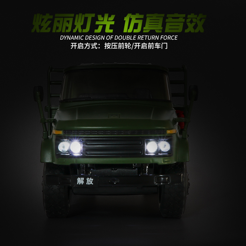 解放运输车卡车模型仿真合金车男孩小汽车吉普车模型儿童玩具车模 蓝色高清大图