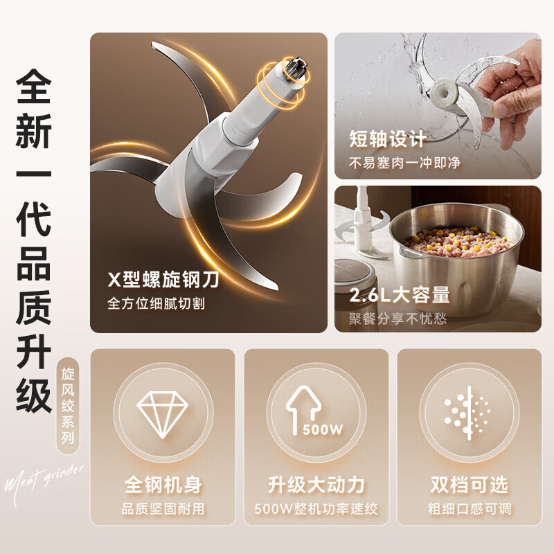 小熊绞肉机家用 碎肉机 电动多功能料理搅拌机饺子肉馅蒜蓉机 搅肉机 2.6L大容量全不锈钢杯高清大图