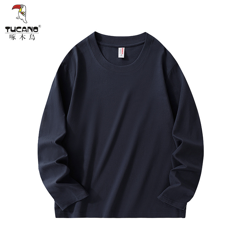 啄木鸟春秋季新款重磅纯棉圆领长袖男士纯色打底休闲宽松男款卫衣高清大图