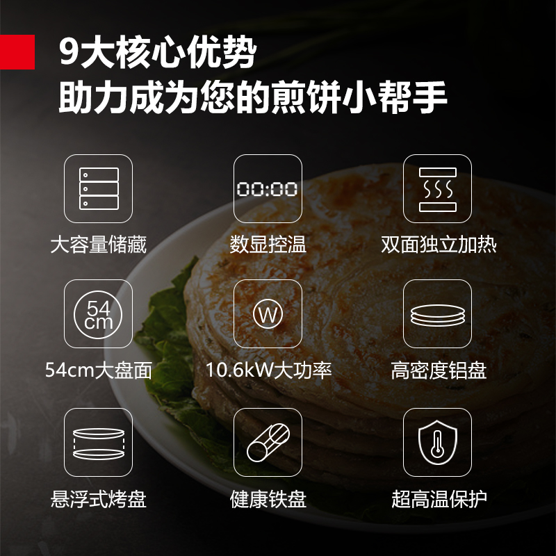 德玛仕DEMASHI商用电饼铛大型双面加热双头特大号电热烤饼炉烙饼机食堂煎饼机铁盘柜式380V DBC54B-TG1高清大图